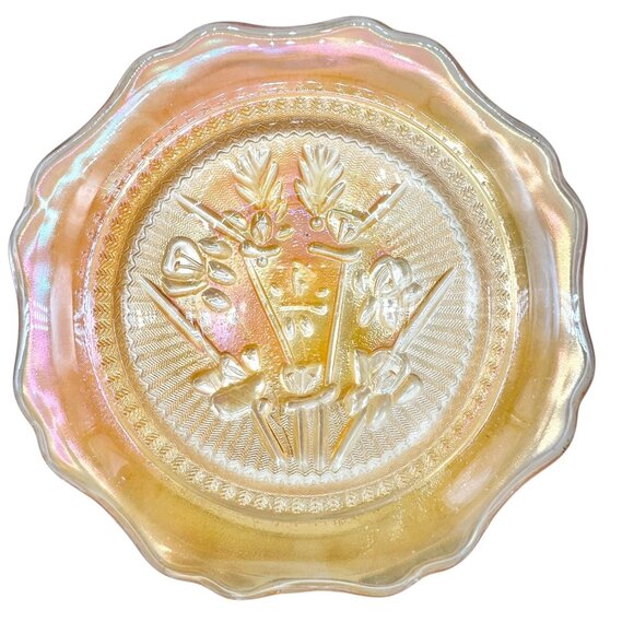 Jeannette Iris & Herringbone Marigold Saucer 6 inch Carnival Glass - Picture 2 of 4